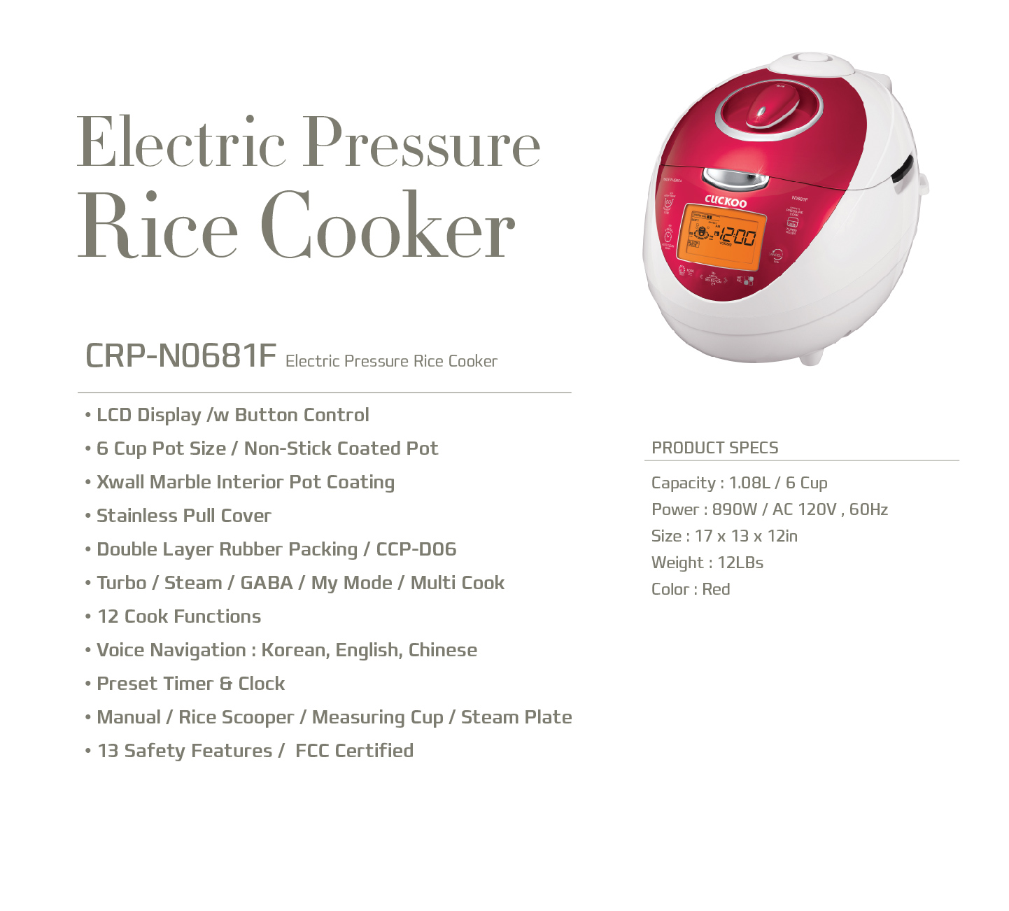 Pressure Rice Cooker (CRP-N0681F) 6 Cups