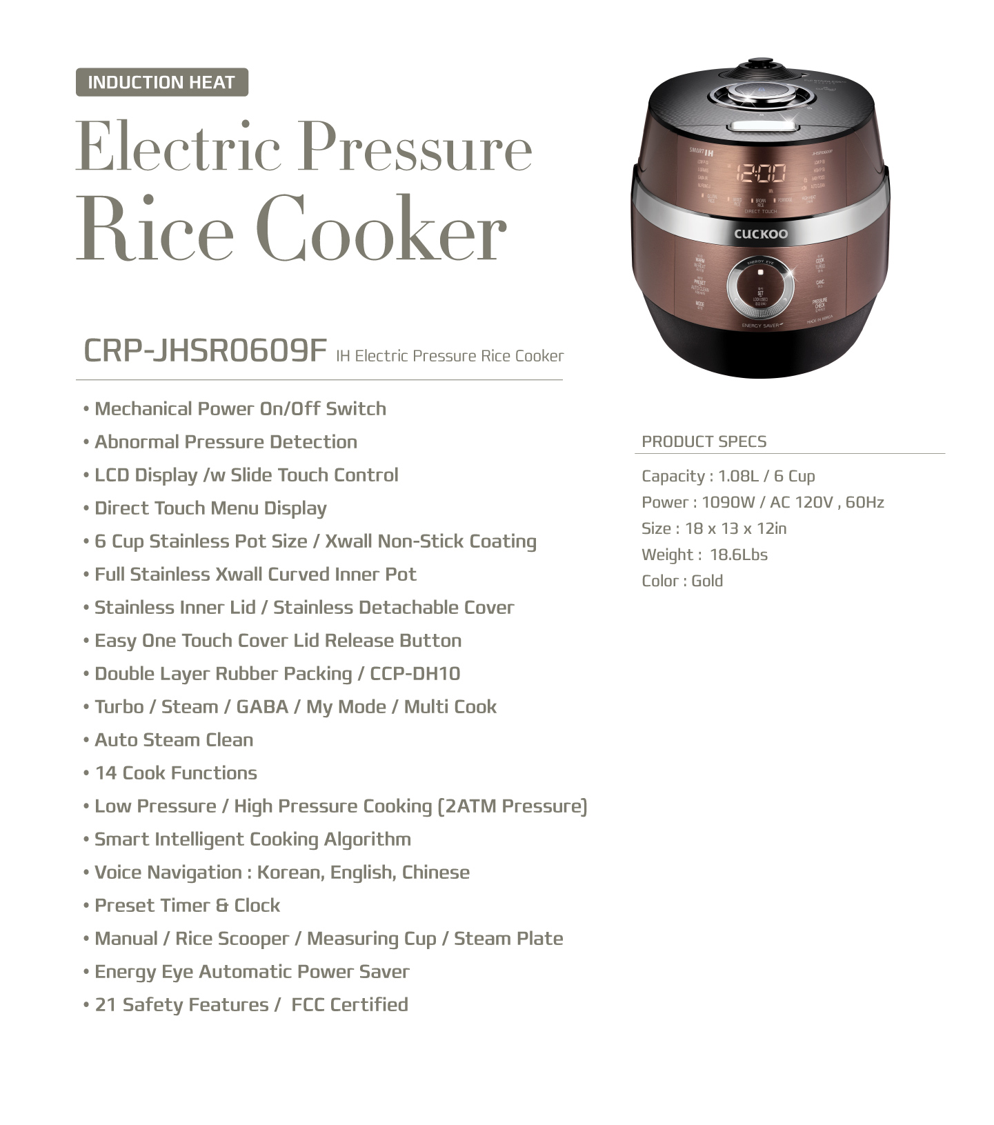 IH Pressure Rice Cooker (CRP-JHSR0609F) 6 Cups